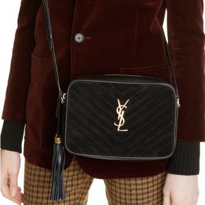Saint Laurent Black Quilted Velvet Crossbody with Gold YSL Emblem